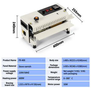NANWEI FR900/400 Plastic Bag Band Sealing Machine Sealer fully automatic sealer Sealing speed: 0-12m/min【Vertical shelf】+【Height adjustable】+【 Printable Date】+【Digital TemperatureControl】+【Emergency Stop】+【Copper Heating】