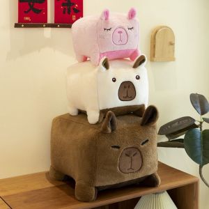 CUBBY Shy Smile Square Capybara Plush Toy Three Expressions Squint Block Capybara Pillow Soft Cushion Stuffed Animal Capybara Plush Doll Birthday Gift