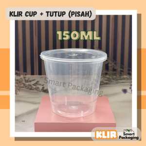 [ISI 25 PCS] KLIR Cup Pudding 100ml + Tutup (Pisah) 150ml  + Tutup (Pisah) / Tempat Puding / Wadah Gelas Puding