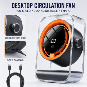 Portable Desktop Fan12000mAh Wireless 100-Speed Smart Cooling Fan 300% Airflow 3/6/9H Auto-off Low Decibel Led Display Office/Study