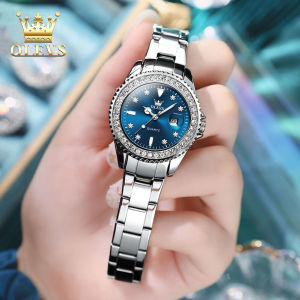 OLEVS resmi autentik jam tangan wanita terbaru 2024 elegan mewah berlian bercahaya kalender dial anti air jam tangan wanita kulit
