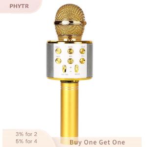 PHYTR HOT ไมโครโฟนคาราโอเกะไร้สายไมค์สำหรับโทรศัพท์มือถือร้องเพลงบลูทูธคอนเดนเซอร์ mikrofon บลูทูธสมาร์ทโฟนเสียงดีเจขนาดเล็ก