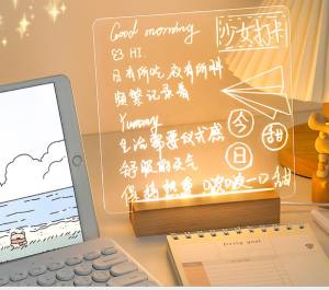 Acrylic Clear Message Board Table LED Lamp Powered by Switch - With Brown Box and White Writing Pen