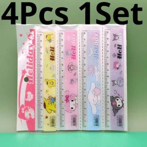 4Pcs/Pack Sanrio Ruler Anime Cinnamoroll kuromi Mymelody Pom Pom Purin Students 15Cm Measuring Ruler Painting Cartoon Stationery Supplies Kid Gift