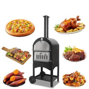 เตาถ่านอบพิซซ่า 2ชั้นสแตนเลสมีล้อลาก เตาอบพิซซ่า ย่างบาร์บีคิว เตาย่างพิซซ่ากลางแจ้งแบบพกพา
