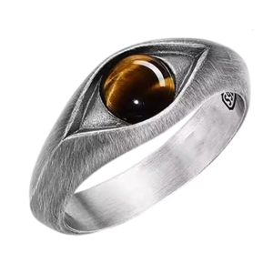Vintage Textured Eye Stone Oval Ring Adjustable Opening Design For Women Men Copper Gift