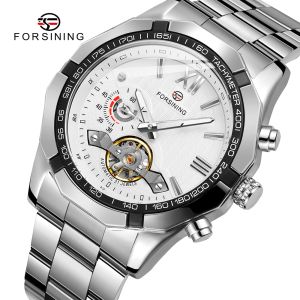 Original Forsining Watch New Fashion Luxury Skeleton Mens Stainless Steel Strap Tourbillon Automatic Mechanical Mens Watch
