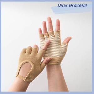Ditur ผู้หญิงถุงมือโยคะกันลื่นถุงมือครึ่งนิ้วออกกำลังกายผ้าฝ้ายระบายอากาศกลางแจ้งขี่จักรยานพิลาทิสกีฬาถุงมือตกปลา