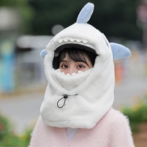 หมวกคลุมหมวกกันน็อกสกีฉลามกำมะหยี่ขนยาวสำหรับฤดูหนาวการผจญภัยกลางแจ้งและกีฬาผู้หญิงและเด็กผู้หญิงหมวกสวมศีรษะอบอุ่นหนา