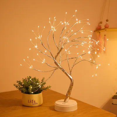 Đèn trang trí để bàn đèn Led hình cây Vintage decor nội thất phòng ngủ dùng Pin+USB
