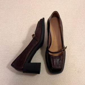 [Free Shipping] 2026 Soft Leather WomenS Shoes Retro Square-Toe Shallow Pumps High-Heeled JK Soft Leather Flats
