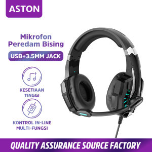 【Aston】Headset Gaming Headset Headphone Kabel  with Noise Cancelling Stereo – RGB Breathing Dengan Splitter Jack- Garansi 1 Tahun
