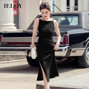IELGY summer new French sling simple one-shoulder design long dress for women
