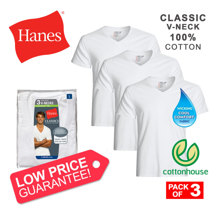 Hanes Classic V-Neck White 100% Cotton (3 Pcs Pack)