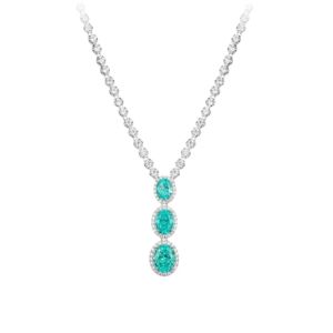 Bellux 925 Silver Synthetic Zircon Pendant Paraiba Blue Green Oval Full Diamond Three Stone Ocean Fashion Necklace