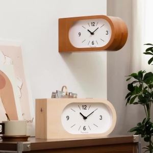 FFBH European Simple Wall Clocks Solid Wood Double-sided Wall Clock Home Living Room Silent Quartz Clocks Indoor Wall Decoration B3K9H