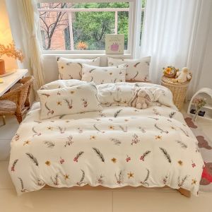 Dansunreve 4in 1 bộ đồ giường ngủ sang trọng rửa polyester siêu da mềm mại thân thiện với in hoa nữ Hoàng/Chăn lông vịt cỡ King Bìa Khăn trải giường với vỏ gối