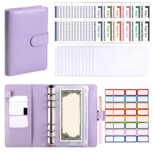 COUPLECOL ic button Cash Budget Ledger Macaron Color A6 Loose-leaf Notebook Stickers Academic Weekly Agenda PU Leather Folder School Supplies