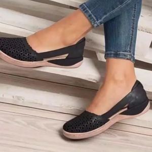 [Free Shipping] 2025 Summer Round-Toe Wedge Heel Large Size Hollow Out Womens Soft Sole Sandals Large Size Womens Sandals