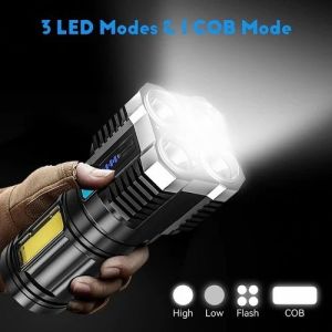 JBox# Multi-functional L-S03 Quad-Core Bright LED Flashlight USB Rechargeable Outdoor Spotlight