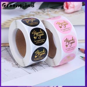 【Greenwind】 500pcs Thank you sticker wedding decor seal hot stamping pink black round label