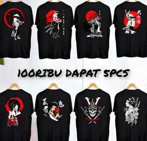 Satu Paket Kaos Motif Samurai Jepang 100 ribu dapat 5pcs bayar ditempat