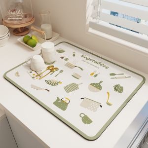COD【30*40cm】Dish Drying Mat for Kitchen Counter Wash Basin Sink Mat Dish Drain Diatom Mud Pad Table Countertop