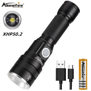 Alonefire H40 Siêu Mạnh XHP50.2 Đèn Pin LED Có Thể Thu Phóng Ngọn Đuốc Chiến Thuật Siêu Sáng Chống Nước Đèn Lồng Cắm Trại