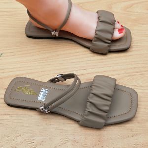 Terlaris dan COD | Platform Sandal Teplek Selop Kokop Kerut Slipper Tali Belakang Wanita Kekinian | Sendal Slop Flat Cewe Terbaru 2023