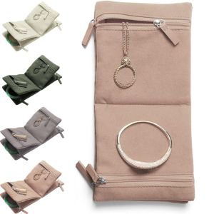 BEAUTYLADIES พับเก็บได้ อุปกรณ์จัดระเบียบเครื่องประดับ ซิปมีซิป ช่องใส่ของหลายช่อง ถุงเก็บเครื่องประดับสำหรับเดินทาง แบบพกพาได้ ความงามสวยงาม ที่จัดระเบียบสร้อยคอ สำหรับผู้หญิง