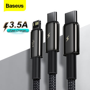 Baseus Metal 3 in 1 USB Cable usb to lightning cord for iphone 12 12mini iphone11 USB Type-C Charging cord and Micro usb cable charger for Samsung Xiaomi Vivo Realme 3.5A