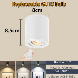 CHENBEN Replacable Downlight Gu10 Spotlight LED Tricolor Pin Light Adjustable Angle Surface Mounted Ceiling Lamp for Living Room Bedroom Home Deco