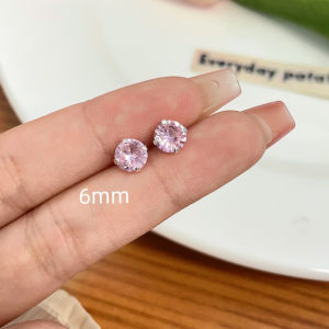 Ready Stock S925 Fashion Cartilage Ear Stud Pink Zircon Earrings Piercing Jewelry