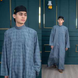 โต๊ปผู้ใหญ่ แขนยาว ผ้าลายตาราง คอตั้งติดกระดุม สำหรับผู้ชายใส่ละหมาด ชุดออกงานอิสลาม หรือรับแขกผู้ใหญ่ AE53 วาริสมุสลิม