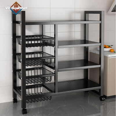 Kệ Lò Vi Sóng Rau Củ Nhà Bếp Chất Liệu Sơn Tĩnh Điện Thiết Kế Hiện Đại Tiện Lợi +3/4 Giỏ