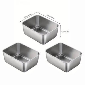 3Pcs Stainless Steel Food Storage Box with Lid Kitchen Fresh-keeping Box Rectangle Fruit Dish Leftover Container Lunch Box