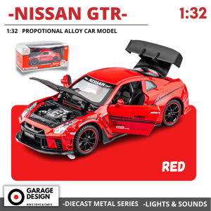 Diecast Mobil Nissan GTR R35 Skala 1:24 - Miniatur Mobil Pajangan Alloy Logam Metal Nissan GTR R35 Merah Putih & Hitam Skala 1:32 NISSAN JDM Cars Terdapat Lampu dan Suara
