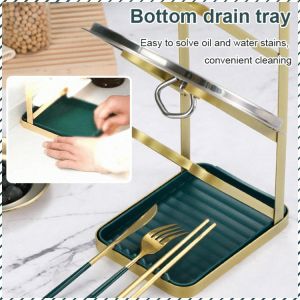 อุปกรณ์วางฝาหม้อ สแตนเลสหนา ที่วางฝาหม้อ ระบายน้ำได้อย่างง่ายดาย การจัดเก็บ กระบวนการทาสีด้วยอุณหภูมิสูง