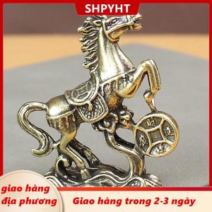 [COD] SHPYHT Giao hàng địa phương Đồng thau ngựa bước trên đồng xu may mắn Tượng phong thủy bàn thu nhỏ đồng nguyên chất thủ công bộ sưu tập Trung Quốc nhà văn phòng bức tượng nhỏ