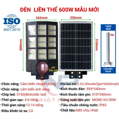 Đèn Năng Lượng Mặt TrờI Đèn led năng lượng mặt trờiLiền Thể Công Suất Lớn 300W400W500W800W NHATPHONGSOLAR Tấm Pin Liền Đèn Điều Khiển Từ Xa Cảm Biến Chuyển ĐộngChống Nước IP65 quà tặng 20 lì xì