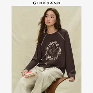 Giordano Women Swallow stitch print long sleeve t-shirt Free Shipping 18325222