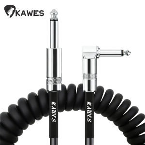 KAWES Coiled Curly Cord  Electric Guitar Cable Braided 1/4 ft Jack 90 Degree TS 6.5mm Audio Mono Cable Bass Electric Box Audio Cable Noise Reduction