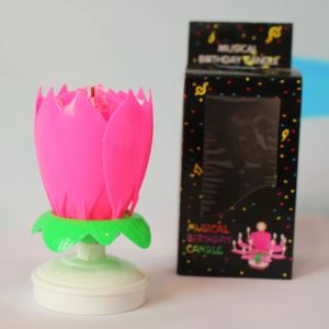 【Hania】 Music candle double lotus birthday party flowering electronic singing lotus lamp creative craft candle