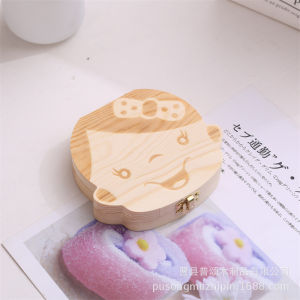 Wooden Baby Kid Tooth Storage Box Fetal Hair Umbilical Cord Organizer Memory Box