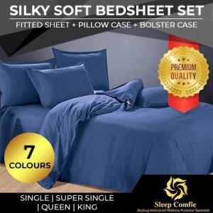 Sleep Comfie Bed Sheets Set 7 Colors or Bedsheets Set Includes Fitted Sheet Pillow Case (1 x for Single and Super Single 2 x for Queen and King Size) and 1 x Bolster Case