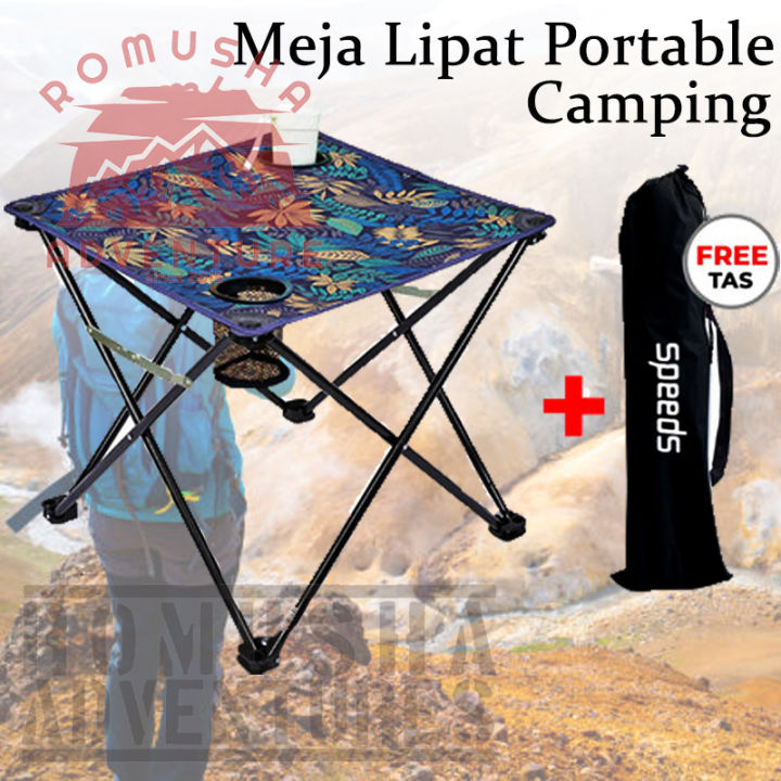 Portable Folding Table Meja Lipat Kain Outdoor Indoor Camping Gunung