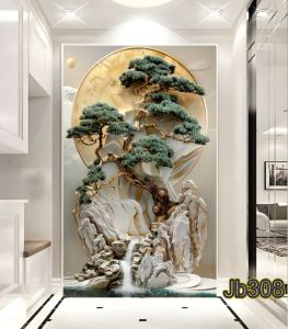 Wallpaper Stiker Pohon Bonsai dengan Air Terjun - Wallpaper Stiker Bonsai Kekinian