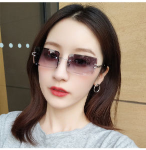 CLIBER 1pc Vintage Fashion New Sunglasses Rimless Frameless Rectangle Shades Gradient UV400 Summer Traveling Sun Glasses for Women newcln