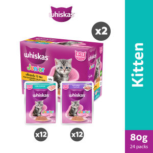 [2 x Value Pack (12 Packs) / 2 Flavor] Whiskas Wet Food Multipack For Kitten Tuna / Mackerel 80g