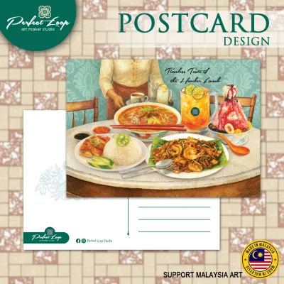 Postcard Design Local Famous Cuisine Traditional Water Color Drawing Concept (BUY 10 FREE 1)